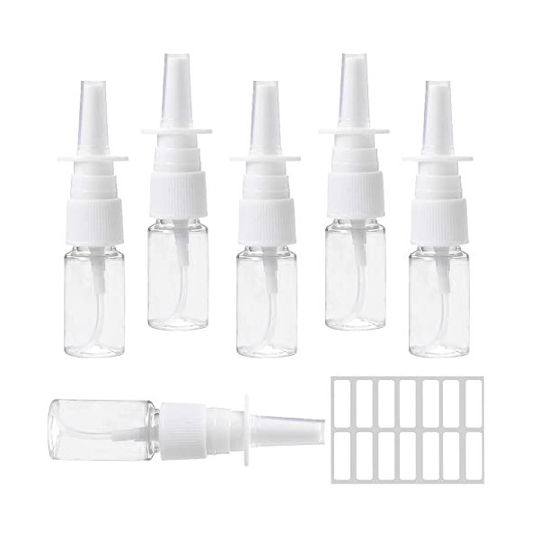 luckaide Lot de 6 vaporisateurs nasaux vides - 10 ml - Avec autocollant