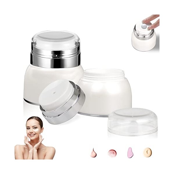 2 Flacons Sous Vide en Pot de Crème, 50ML Bouteille Crème Portable Rechargeable Airless Pump Bottles pour Lotions, Maquillage