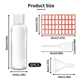 6PCS 50ml Flacons Vide de Voyage, Kit de Flacons de Voyage, Vides en Plastique Transparent, Petit Bouteilles de Voyage en Pla