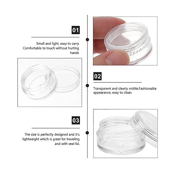 20 PCS Pots Cosmétiques Vide en Plastique Clair, Mini pot transparent avec bouchon à vis, De Voyage Conteneurs Cosmétiques, p