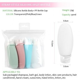 VFANDV 4 Pcs Flacon Voyage, 90ML Flacon Voyage en Silicone, Flacon Voyage Silicone Contenant Voyage Étanches, Anti-fuites Bou