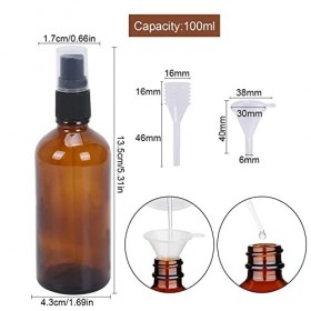 FINDIR 3pcs Flacon Vaporisateur 100ml Flacon Spray Ambre Bouteille Spray Verre Vide avec pipette et mini Entonnoir Rechargeab