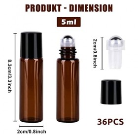 Bouteilles à Rouleaux Dhuiles Essentielles, 36 Pièces 5ml Bouteille Roll on Vide En Verre, Flacon Roll on En Verre Avec Roul