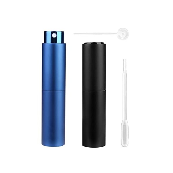 Lot de 2 vaporisateurs de parfum rechargeables, 10 ml, rotatifs améliorés pour voyage, après-rasage, avec outils de recharge 