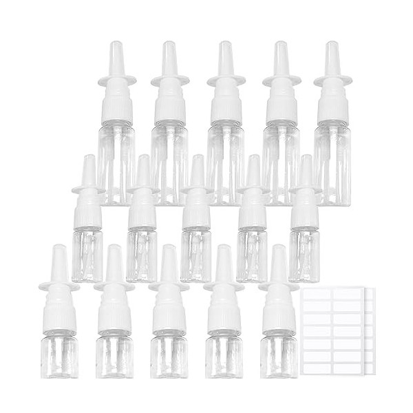 Zeuwets Lot de 15 Flacons Vaporisateurs Nasaux Vides Rechargeables de 5ml/10 ml/20ml en Plastique,Spray nasal Transparentes B
