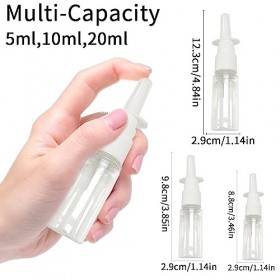 Zeuwets Lot de 15 Flacons Vaporisateurs Nasaux Vides Rechargeables de 5ml/10 ml/20ml en Plastique,Spray nasal Transparentes B