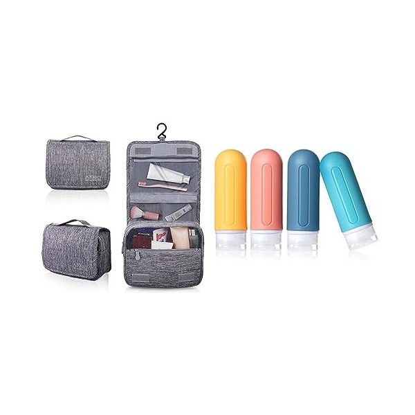 AiQInu Trousse de Toilette, Pliable Grande Trousse de Toilette Voyage pour Hommes et Femme & Diboniur Flacons en Silicone - 4