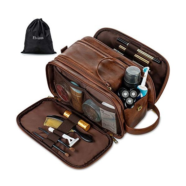 Elviros Trousse de Toilette pour Homme, Grande Capacité, Trousse de Maquillage avec Imperméable PU, avec Sac Étanche, 30,5 x 