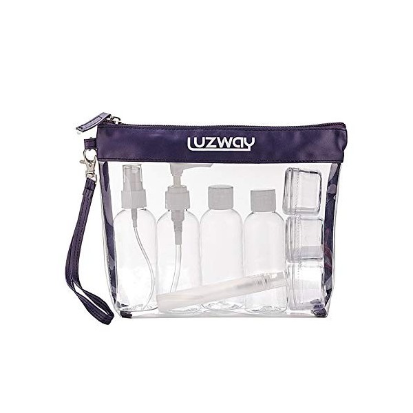 LUZWAY Trousse de Toilette Transparente + 8 Bouteilles Vide de Voyage pour Liquides Max.100ml , Kit de Voyage pour l’Avion, 