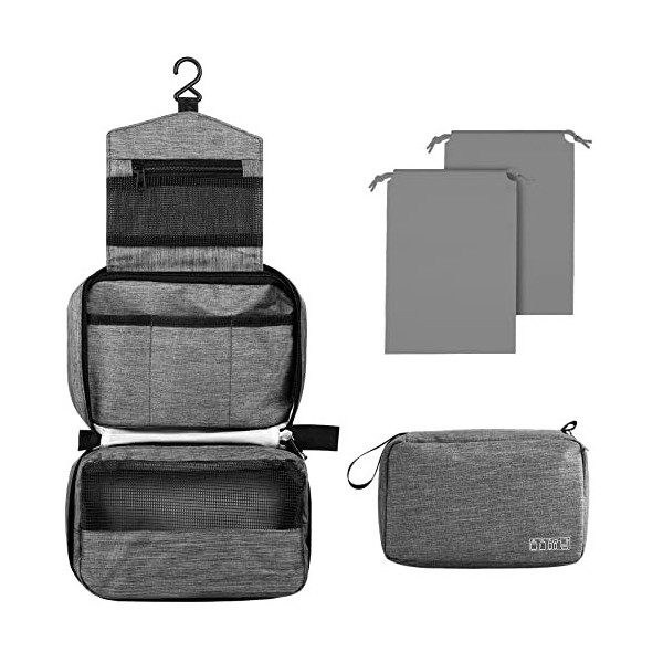 Larkumio Trousse de Toilette Homme Femme Voyage, Trousse de Maquillage Grande Capacité à Suspendre avec Crochet et Poignée, 1