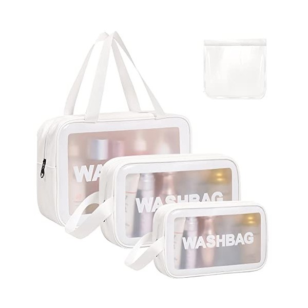 Aucuu Trousse de Toilette Transparente Set, 4PC Trousse de Toilette Étanche en PVC, Impermeable Portable Trousse de Maquillag