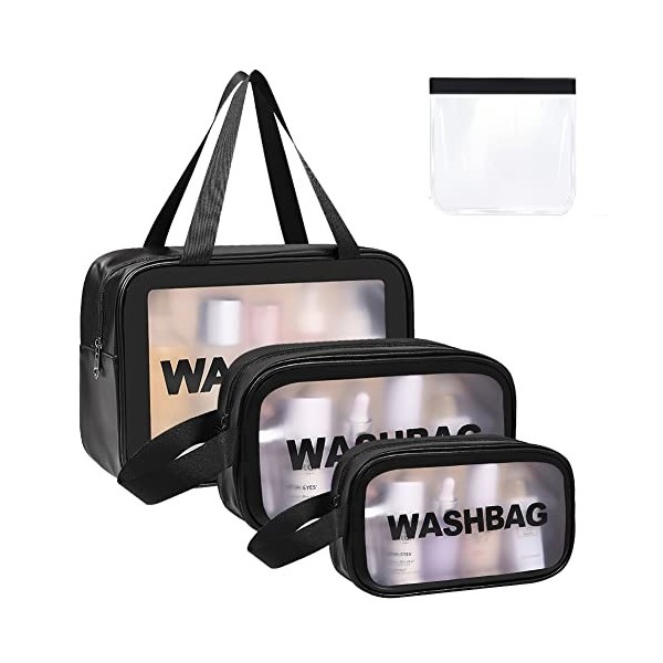 Aucuu Trousse de Toilette Transparente Set, 4PC Trousse de Toilette Étanche en PVC, Impermeable Portable Trousse de Maquillag