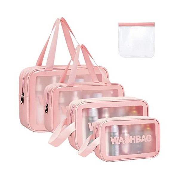 Aucuu Trousse de Toilette Transparente Set, 4PC Trousse de Toilette Étanche en PVC, Impermeable Portable Trousse de Maquillag