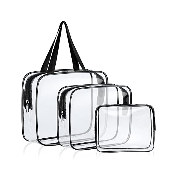 Aucuu 3PCS Trousse de Toilette Transparente, Kit de Voyage pour l’Avion, PVC Étanche Trousse de Maquillage Voyage, Sac de Ran