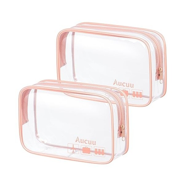 Aucuu 3PCS Trousse de Toilette Transparente, Kit de Voyage pour l’Avion, PVC Étanche Trousse de Maquillage Voyage, Sac de Ran