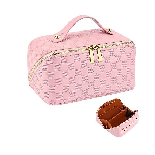 JUYANO Trousse à Maquillage Femme Grande Capacité Trousse de Toilette Voyage Portable Cuir PU Sac Cosmétique Étanche Sac de R