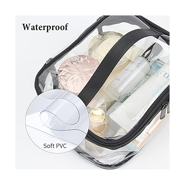 2 Pièces Trousse de Toilette Transparente Étanche Sac de Maquillage PVC Imperméable pour Voyage dans Bagages à Main Hommes et