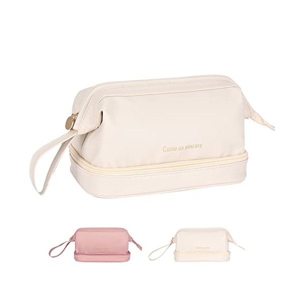 Trousse de Maquillage, Voyage Grande Capacité Trousse à Maquillage avec Poignée et Séparateur, PU étanche pour Femmes Trousse