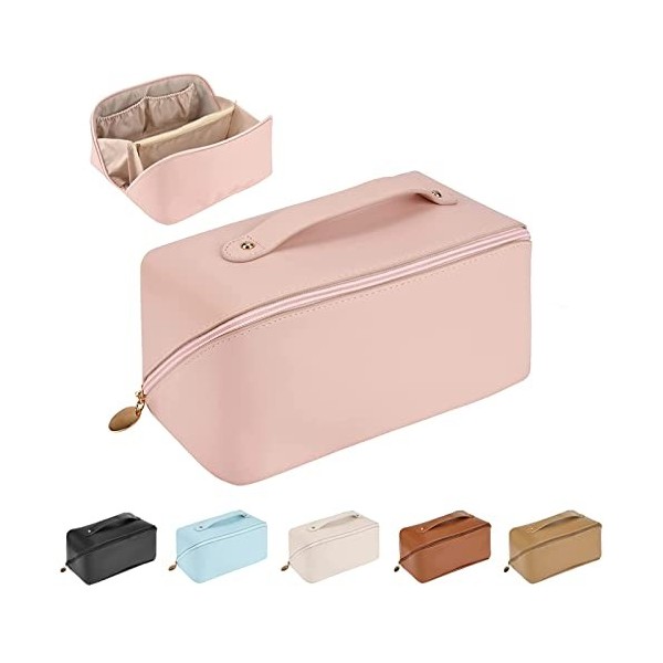 Trousse de Maquillage, Voyage Grande Capacité Trousse à Maquillage avec Poignée et Séparateur, PU étanche pour Femmes Trousse