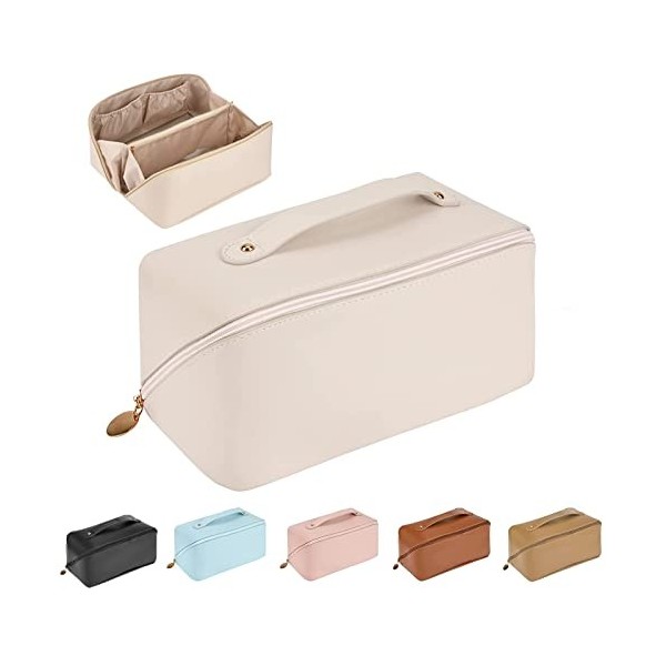 Trousse de Maquillage, Voyage Grande Capacité Trousse à Maquillage avec Poignée et Séparateur, PU étanche pour Femmes Trousse