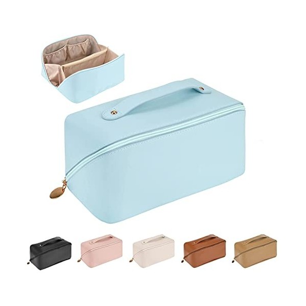 Trousse de Maquillage, Voyage Grande Capacité Trousse à Maquillage avec Poignée et Séparateur, PU étanche pour Femmes Trousse