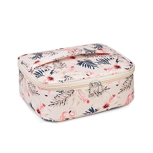 Grande trousse de maquillage - Pour le voyage - Organiseur pour femmes et filles flamant rose beige 