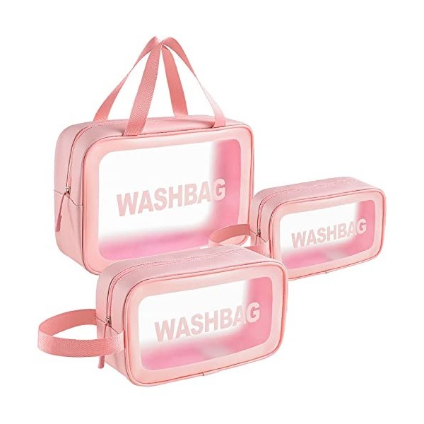 LEcylankEr Trousse de Toilette Transparente Femme Trousse de Maquillage Voyage, Set Trousse de Toilette Impermeable Rose 