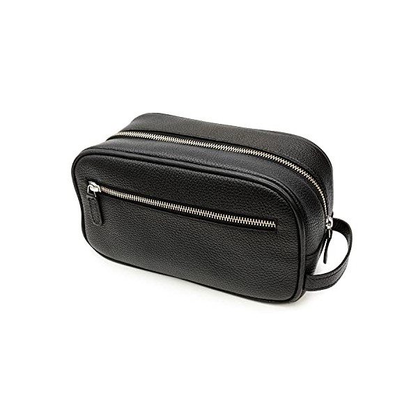 Maruse Trousse de toilette en cuir italien avec 2 fermetures à glissière pour homme et femme Fait main en Italie noir