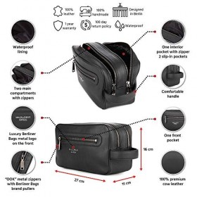 Berliner Bags Premium, Trousse de Toilette en Cuir Max 2, Grande Trousse de Voyage pour Homme Femme - Noir