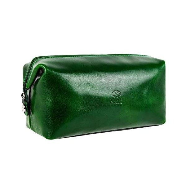 Trousse de Toilette en Cuir - Valise cosmétique - Ouverture Large - Time Resistance - Vert