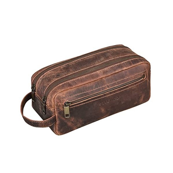 STILORD Vintage Trousse de Toilette/Trousse de Voyage en véritable Cuir de Boeuf Brun/Marron