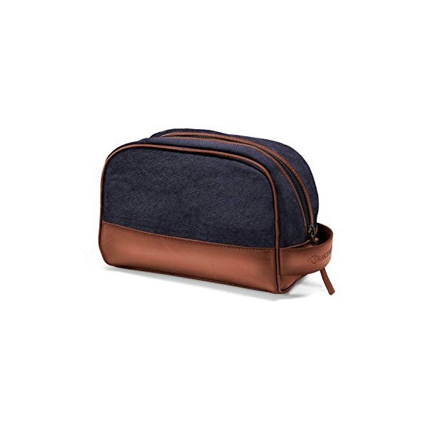 DRAKENSBERG Trousse de Toilette Classique en Toile Glen pour Homme - Nécessaire de Voyage Vintage, Cuir, élégante, Noble, 5