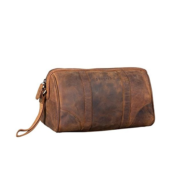 STILORD Charles Trousse de Toilette Cuir Grand Vintage Design pour Homme et Femme Nécessaire avec poignée, Couleur:Kara - C