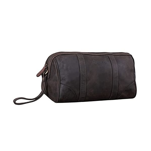 STILORD Charles Trousse de Toilette Cuir Grand Vintage Design pour Homme et Femme Nécessaire avec poignée, Couleur:Kara - C