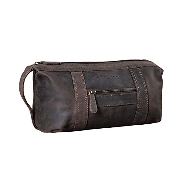 STILORD Bruno Nécessaire de Voyage Homme Cuir Vintage Trousse de Toilette avec 2 Compartiments et lAnse Étui en Cuir Vérit