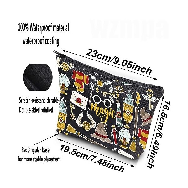 WZMPA Magic Wizard Trousse de maquillage magique inspirée du film magique Cadeau sorcier école Pochette zippée Sac en toile p