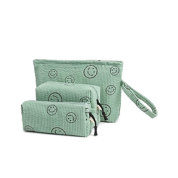 Jiliyote Trousse de maquillage en velours côtelé - Pour femme - Petite trousse de maquillage avec sourire - Sac cosmétique de