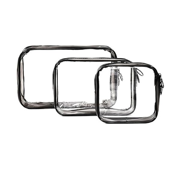 Set de trousse de toilette transparent pour articles de toilette de voyage  - Lot de 3