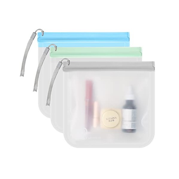 Lot de 3 trousses de toilette de voyage transparentes réutilisables, sacs de sécurité pour liquides de laéroport, sacs de ma