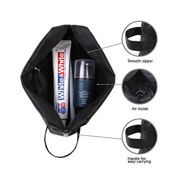 Trousse de toilette pour homme,Petite trousse de toilette de voyage,Étanche,Pour articles de toilette, Noir , Compartiment pr