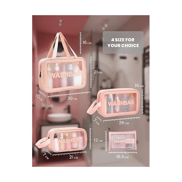 MIDINGCHAI Trousse de Toilette Femme Voyage, Trousse Transparente, 3 Pièces Étanche PVC Multifonction Sac Transparent Kit de 