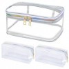 3 en 1 Trousse de Toilette Transparente de Voyage Étanche Trousse à Maquillage en PVC Sac de Toilette Imperméable Portable Po