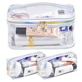 3 en 1 Trousse de Toilette Transparente de Voyage Étanche Trousse à Maquillage en PVC Sac de Toilette Imperméable Portable Po