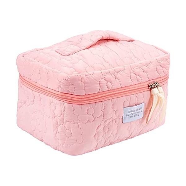Trousse Maquillage Florale en Coton Trousse de Toilette Organisateur Floral Grand Capacité Kawaii Coquette Trousse à Maquilla