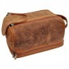 Rustic Town Trousse de Toilette Cuir Véritable - Voyage Sac Cosmétique Trousse de Maquillage Marron 