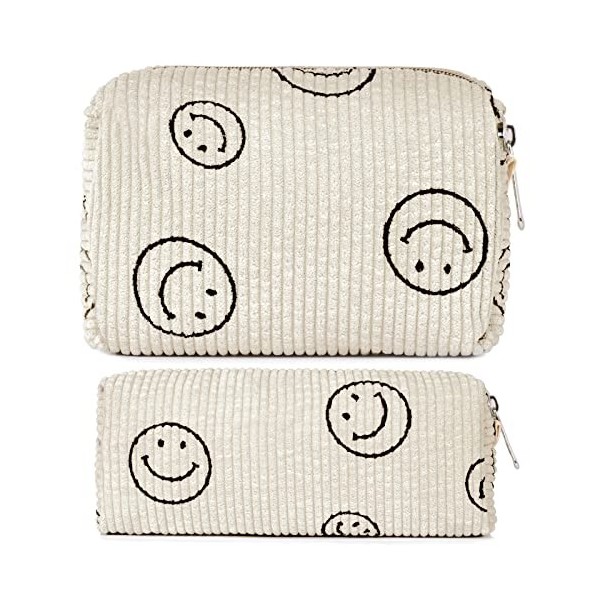 Aucuu Trousse de Toilette Voyage, Trousses de Maquillage en Toile, Trousse de Maquillage en Velours Côtelé de Motifs Smile, S