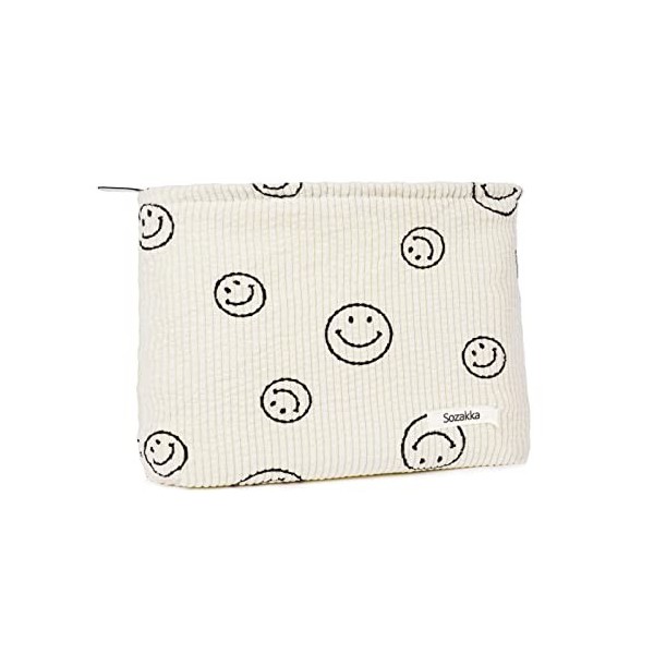 Aucuu Trousse de Toilette Voyage, Trousses de Maquillage en Toile, Trousse de Maquillage en Velours Côtelé de Motifs Smile, S