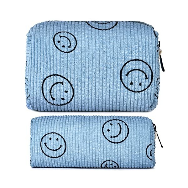 Aucuu Trousse de Toilette Voyage, Trousses de Maquillage en Toile, Trousse de Maquillage en Velours Côtelé de Motifs Smile, S