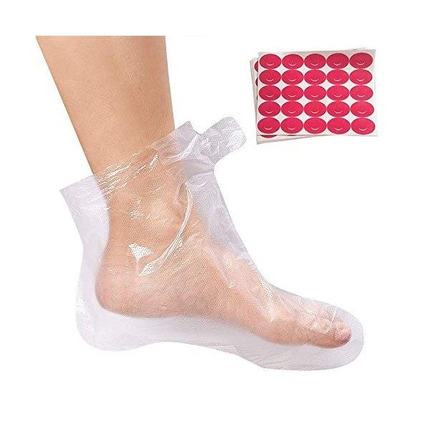 Lot de 100 chaussons jetables en plastique transparent pour la pédicure, le bain de paraffine, le traitement à la cire chaude