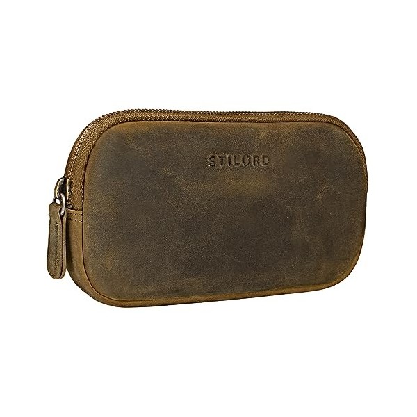 STILORD Mike Plumier Cuir Vintage Trousse Scolaire idéal comme Pochette pour Travail École Organiseur Crayons Étui Lunettes